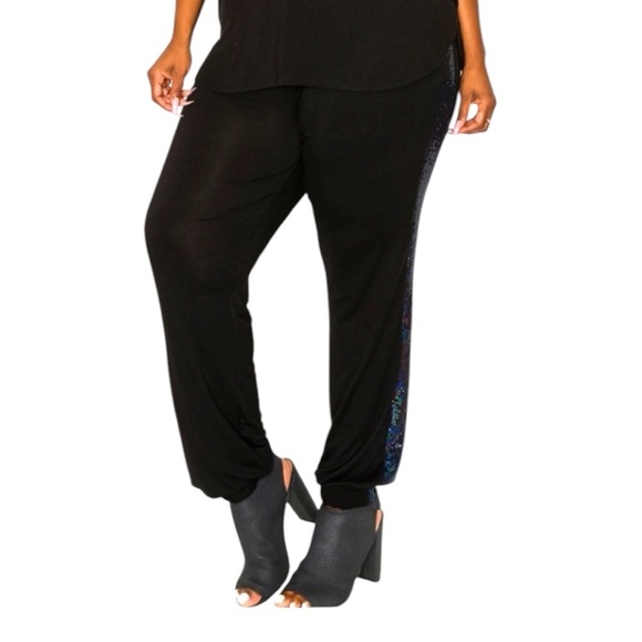 NWT Coin 1804 Sequin Side Contrast Black Jogger Pants - Size 3X - Picture 1 of 10